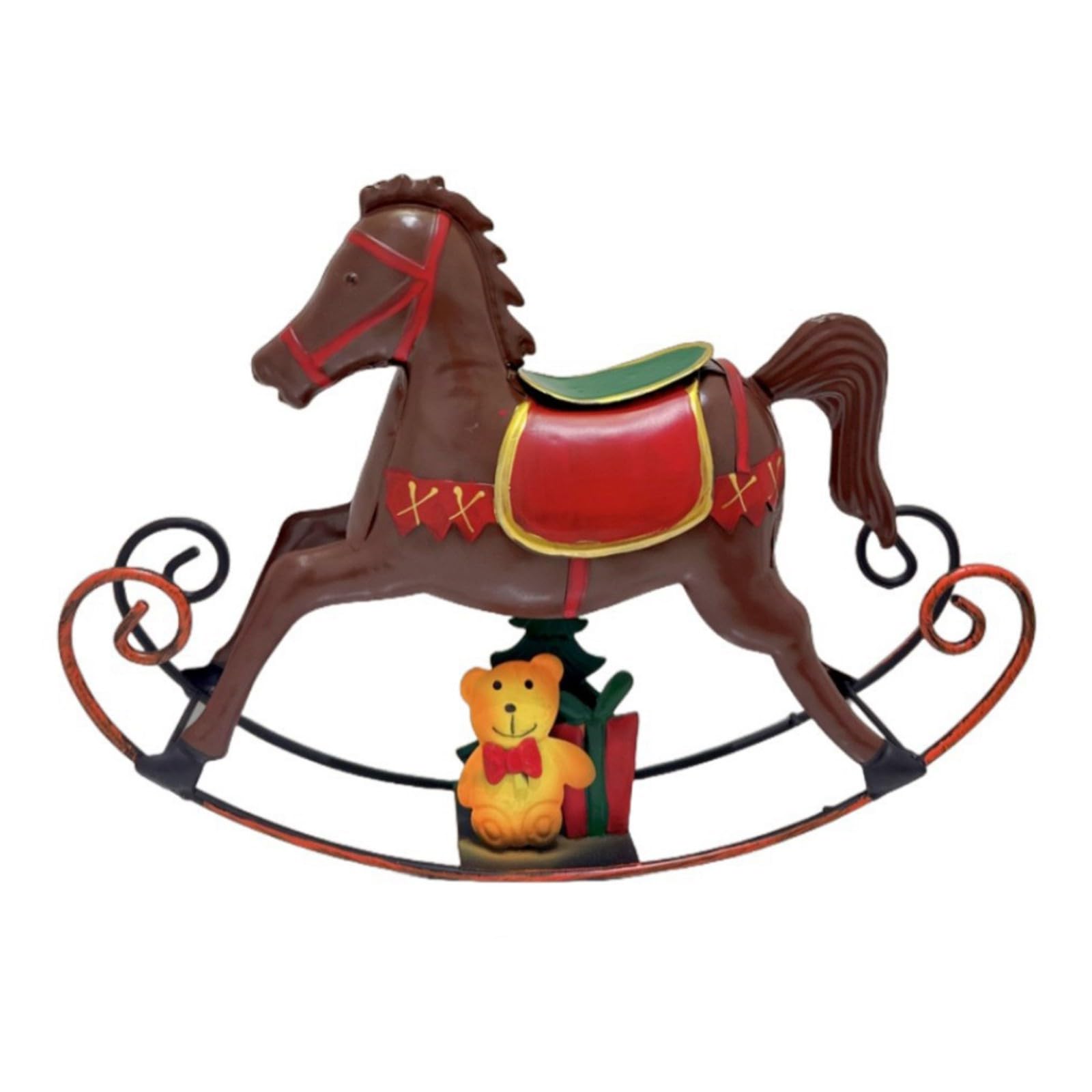 hogtnd Iron Swinging Horses Festive Nordic Sculpture for Christmas New Year Home Party Decoration 30cm Iron Rocking Horse Animal Sculpture