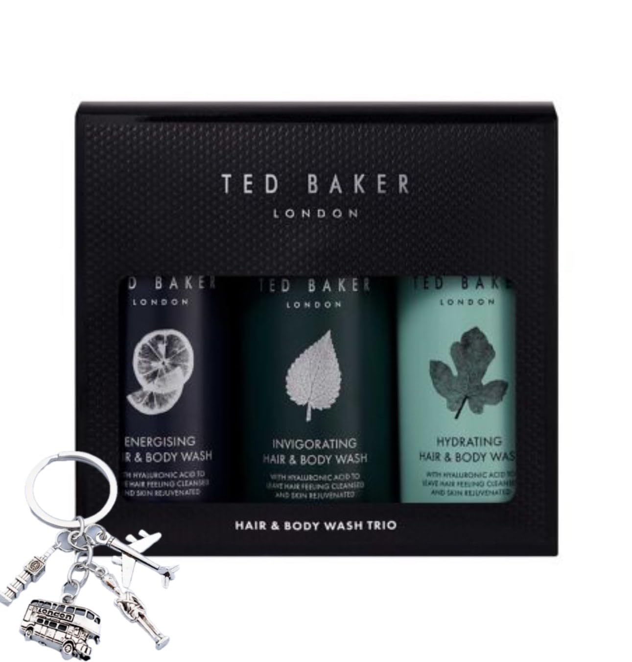 GenericTed B Hair & Body Wash Trio Gift Set | Energising, Invigorating & Hydrating with Hyaluronic Acid | Vegan & Cruelty-Free with Free Keyring | Perfect Gifts for Men | Pack of 3 | 250ml