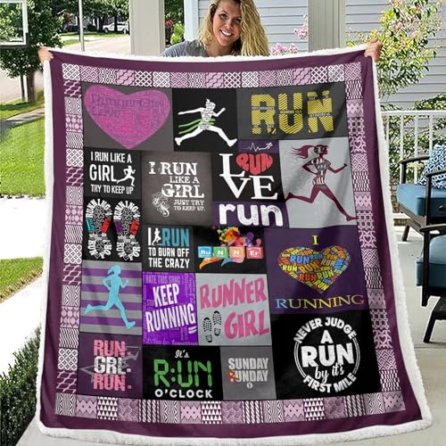 BEDMUST Runner Girl Throw Blanket Try to Keep Up Love Running Blanket Custom Cross Country Running Sports Throw Blanket for Adults Teens Children Kids (60x80 inches)