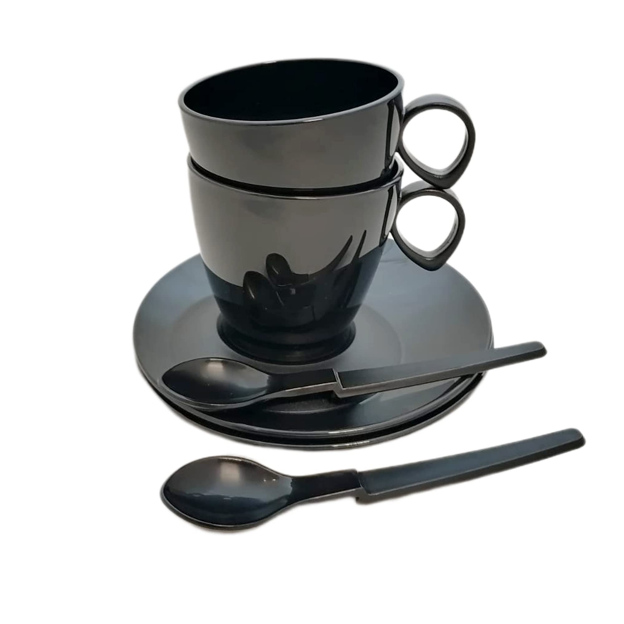 Wrova Set 6 Tazze In Plastica 470 Ml Con Manico: Infrangibili, Leggere E Lavabili In Lavastoviglie. Perfette Per Caffè, Tè E Campeggio (Nere) - 2