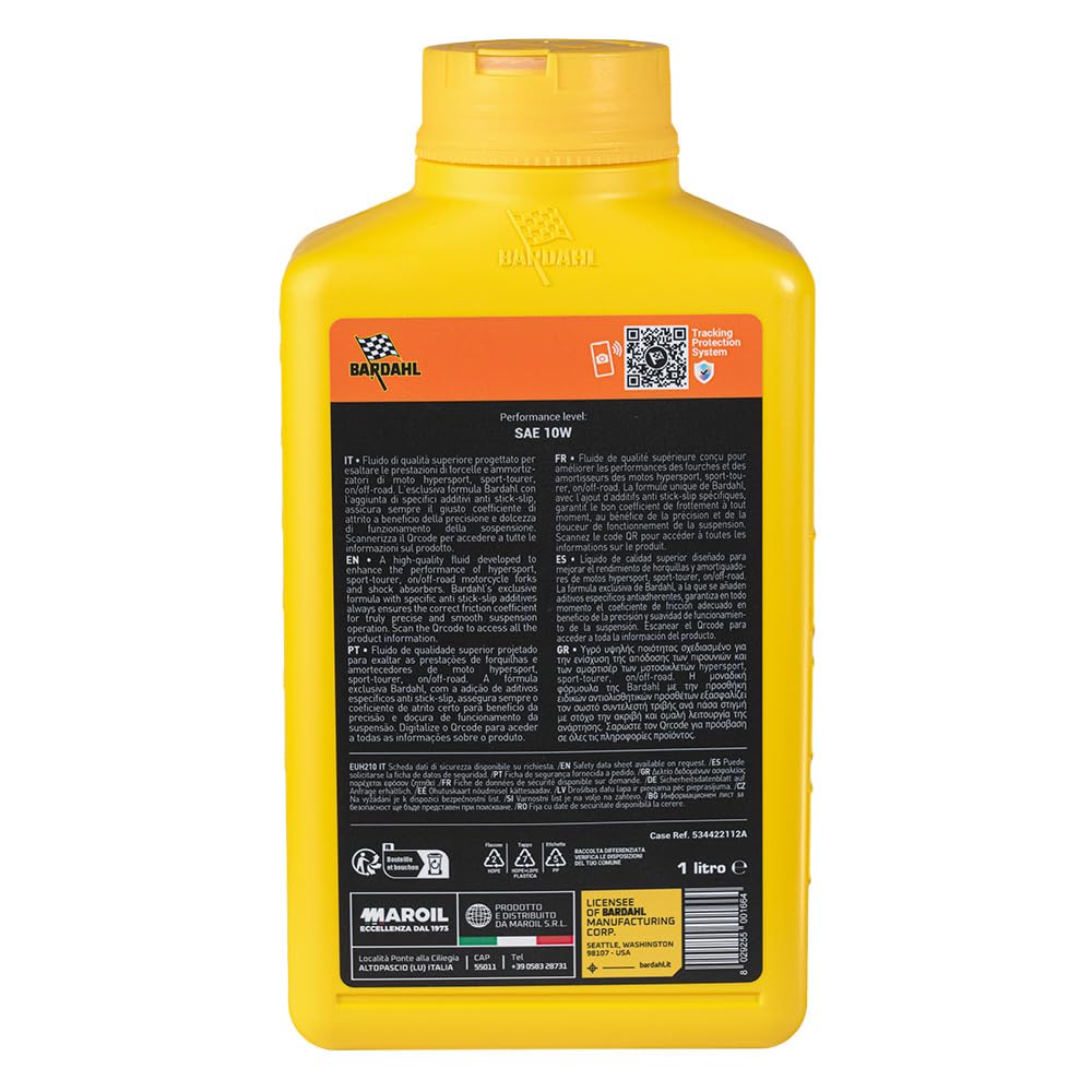 Bardahl - XTF FORK SAE 10W - Olio per Forcelle e Ammortizzatori Moto, Lubrificante Adatto alle Basse Temperature, Antiruggine, 1 L
