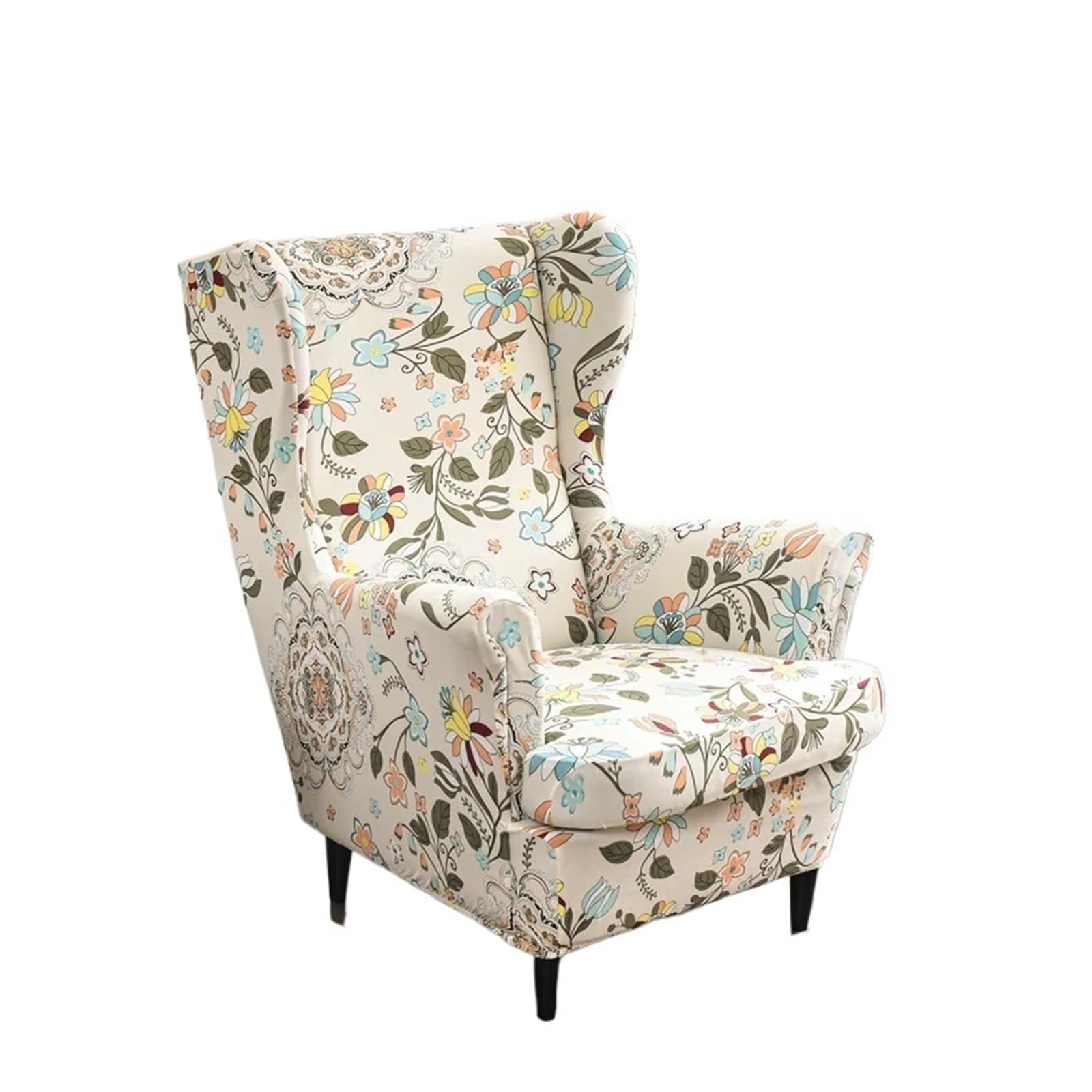 GCYEIDMA Wing Chair Slipcover Flowers Wing Chair Cover Sloping Back Armchair Covers Elastic Slipcover Wingback Sofa(A10 Wingchair Cover)