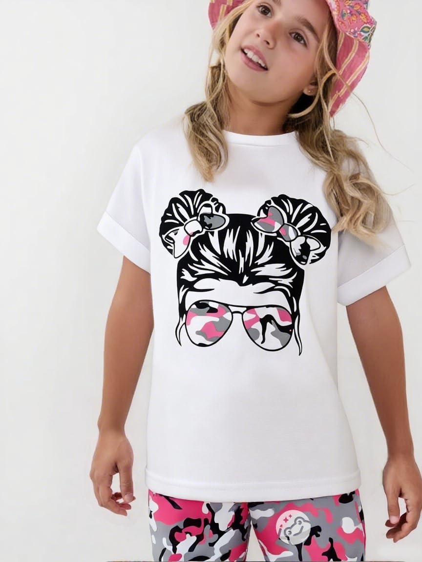 Kid Toddler Girl Clothes Figure Graphic Short-sleeve Top + Leopard Print Pants 2 Piece Summer Outfits Set Blue-s 7-8 Years image 2 of 8 B0DQQ2C86T