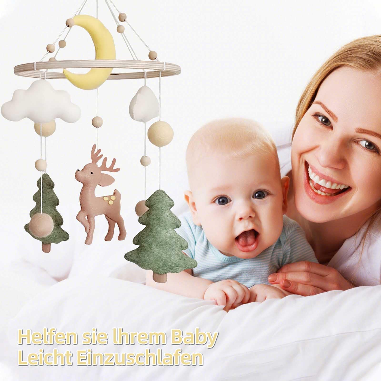Baby Mobile Baby Windspiele, Hirsch Wald Thema Babybett Mobile aus Filz, Hängende Bettglocke Neugeborene Geschenk für Baby Mädchen Jungen