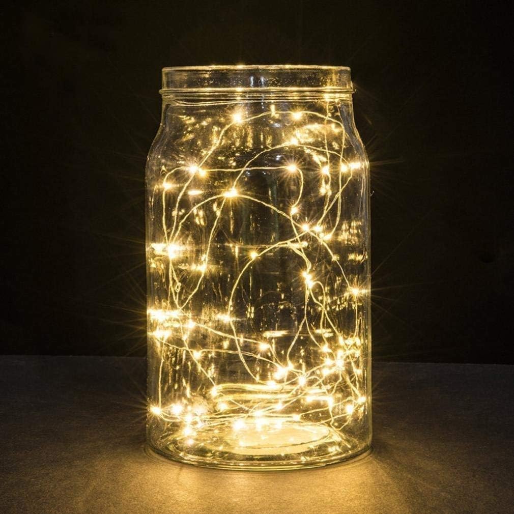 Annefly 2 Pack Battery Operated 2M 20 LED Silver Wire Fairy String Lights Firefly Lights DIY Decoration for Bedroom Jars Christmas Wedding Party Festival Indoor Outdoor Camping (Warm White, 2m 4pack)