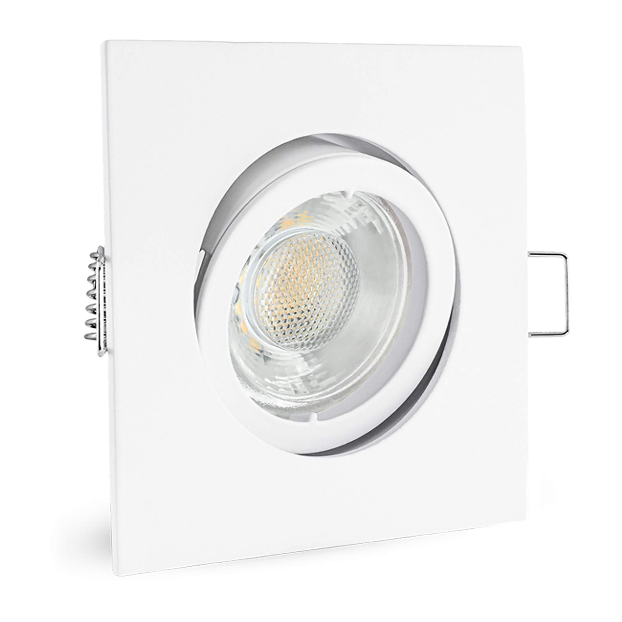linovum Einbauspot 10er Set weiß eckig schwenkbar LED-Modul 4W neutralweiß | Zehn schwenkbare flache Deckenspots weiß eckig - neutralweiß, nur 36mm tief, ausrichtbar, ohne Trafo, inkl. LED-Modul