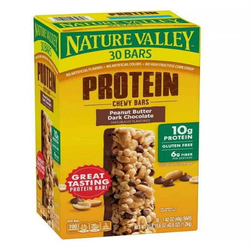 Gluten-Free Protein Bars, Peanut Butter Dark Chocolate, 30-Pack, Compatible with Nature Valley