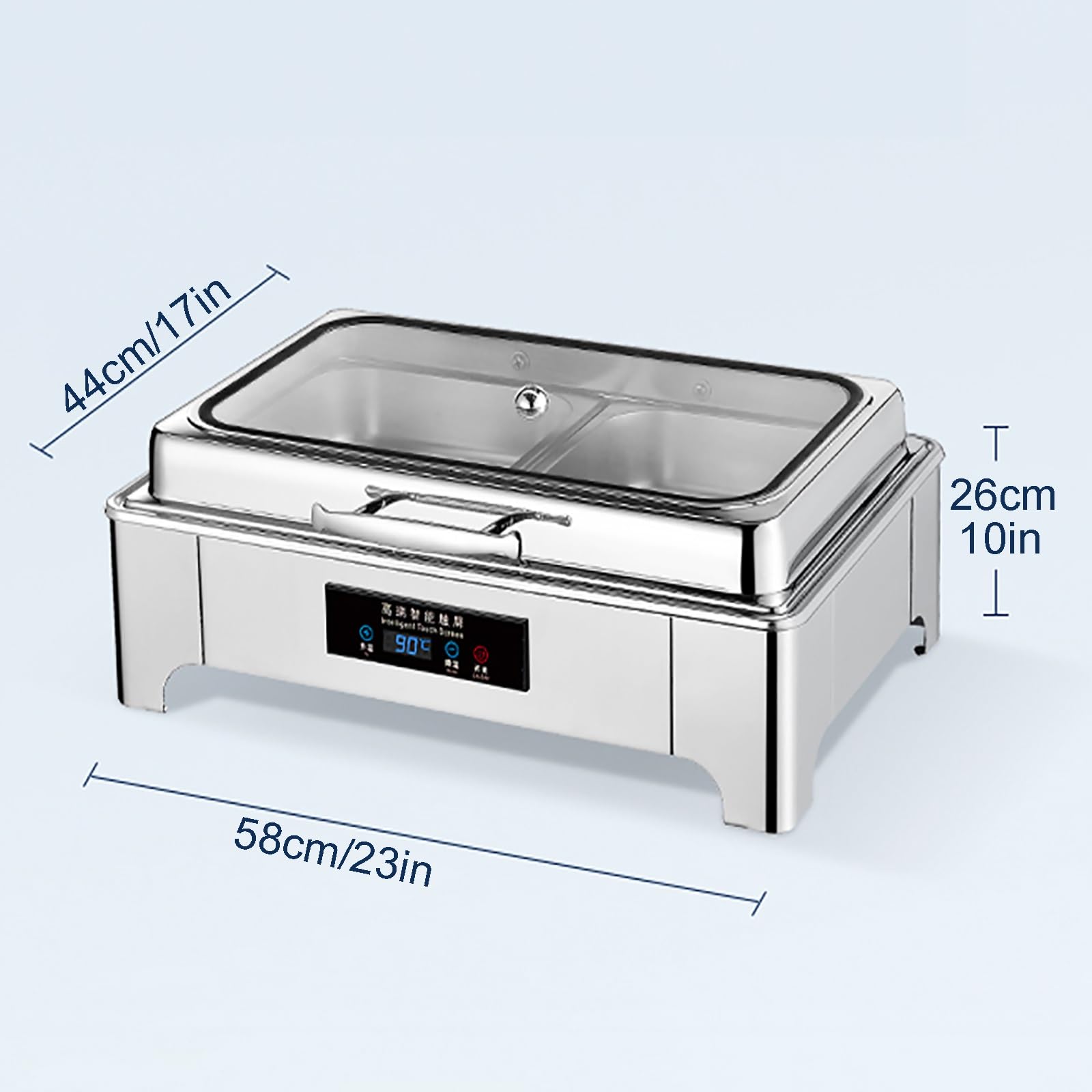 Elektrisches Chafing Dish Set, 9L Buffet Speisenwärmer mit einstellbarer Temperaturregelung, Edelstahl, Sichtbarer Deckel, Inklusive Wasserpfanne für Gastronomie und Events