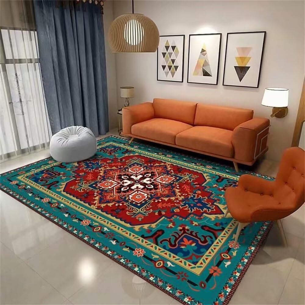 Tapis pastel vert imprimé décoratif 80x150cm lavable pour intérieur