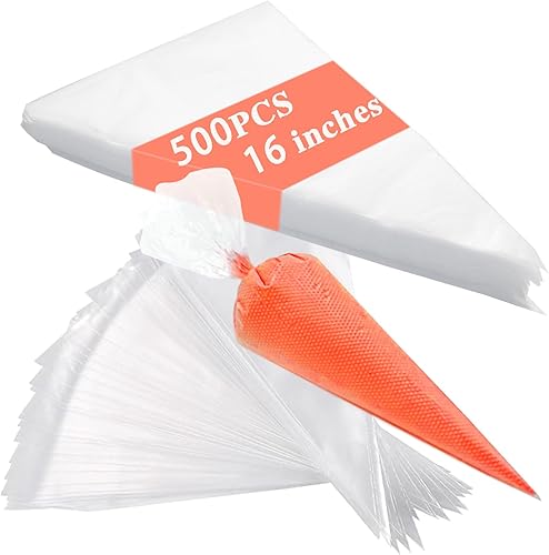 Bolsas de tuberías de 16 pulgadas, 500 bolsas de glaseado y glaseado de pastelería para suministros de decoración de pasteles y galletas, gruesas