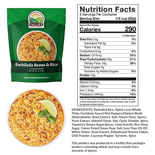 Image of Valley Food Storage Enchilada Beans & Rice | 50 Servings Emergency Food Supply | Premium Survival Meals, 25 Year Shelf Life | Prepper Food, Camping & Off Grid Living Supplies (10 Bags + Bucket)
