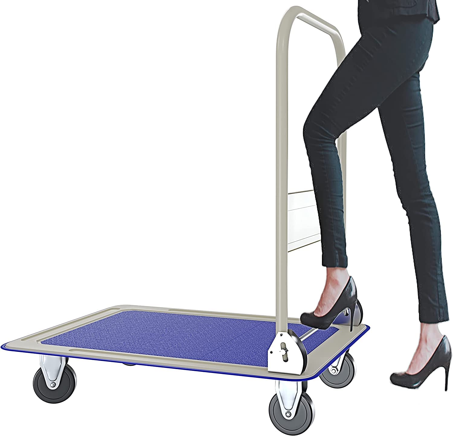 Carrello Pieghevole Tuttofare Richiudibile Portata Max 150 Kg Con 4 Ruote Carrellino Trasportatore Piattaforma Con Pianale In Acciaio E Rivestimento Antiscivolo Portapacchi 82 x 48 x 72 Cm Blu