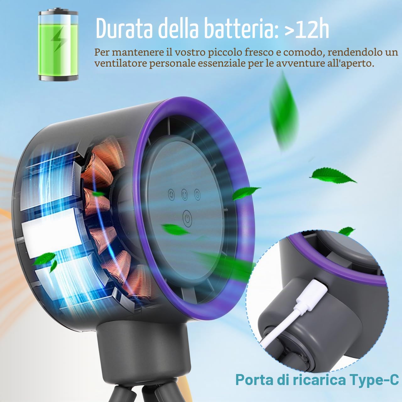 STOBAZA Ventilatore portatile per passeggino: ventilatore a clip a 360 gradi con treppiede flessibile – silenzioso ricaricabile per culla ufficio tapis bici e viaggi