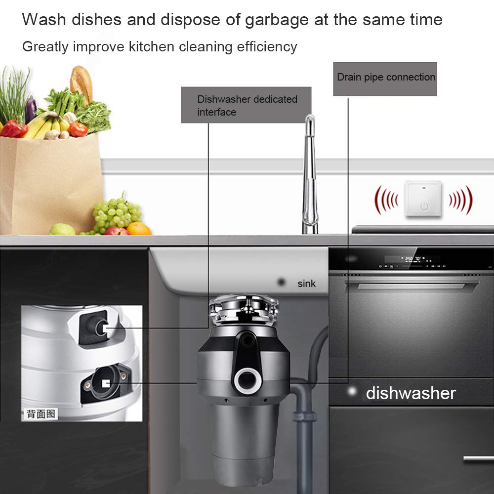 Topchances Disposer Máquina de eliminación de cocina para el hogar, agua de cocina universal mute fregadero triturador de basura, eficaz 560 W 3500 R MIN 1.2 L Disposer de residuos de alimentos