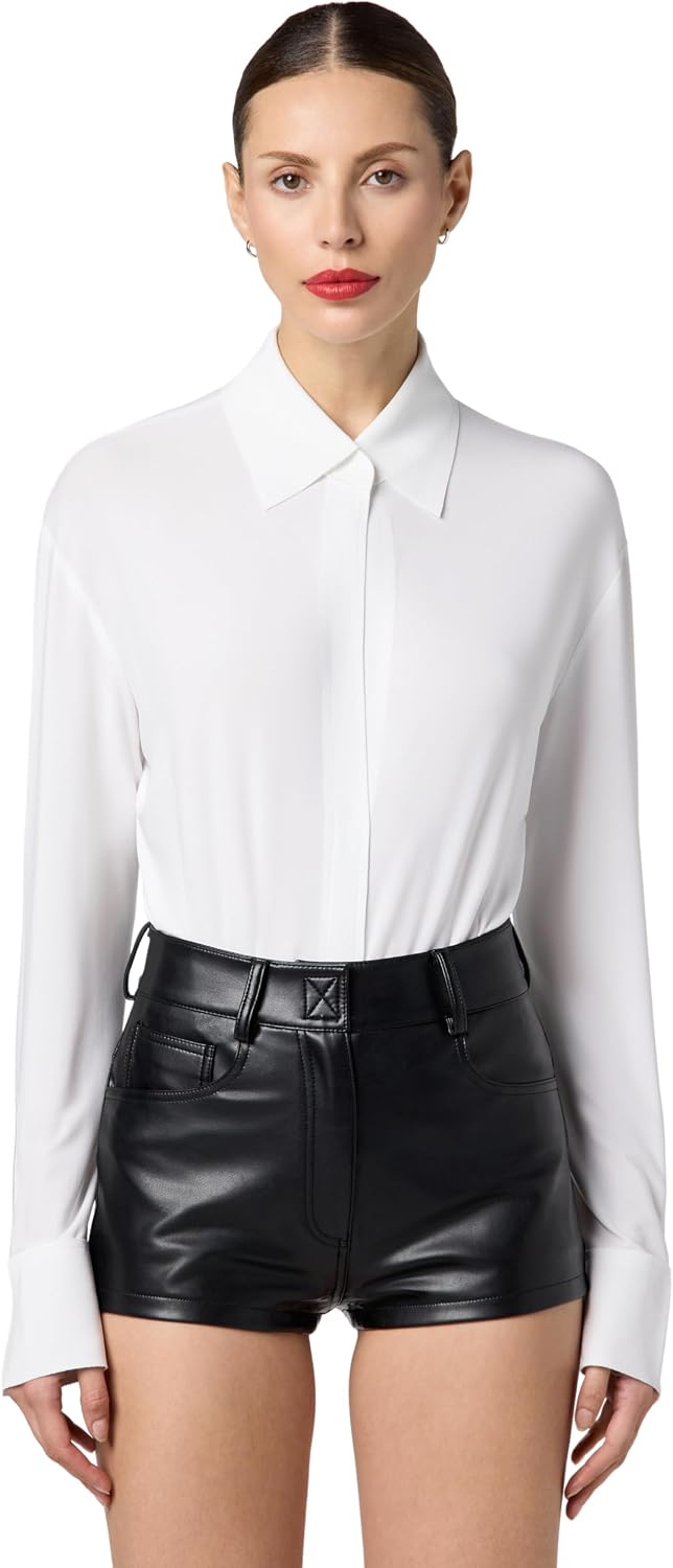 Norma Kamali Women's Nk Shirt Bodysuit W/Collar Stand
