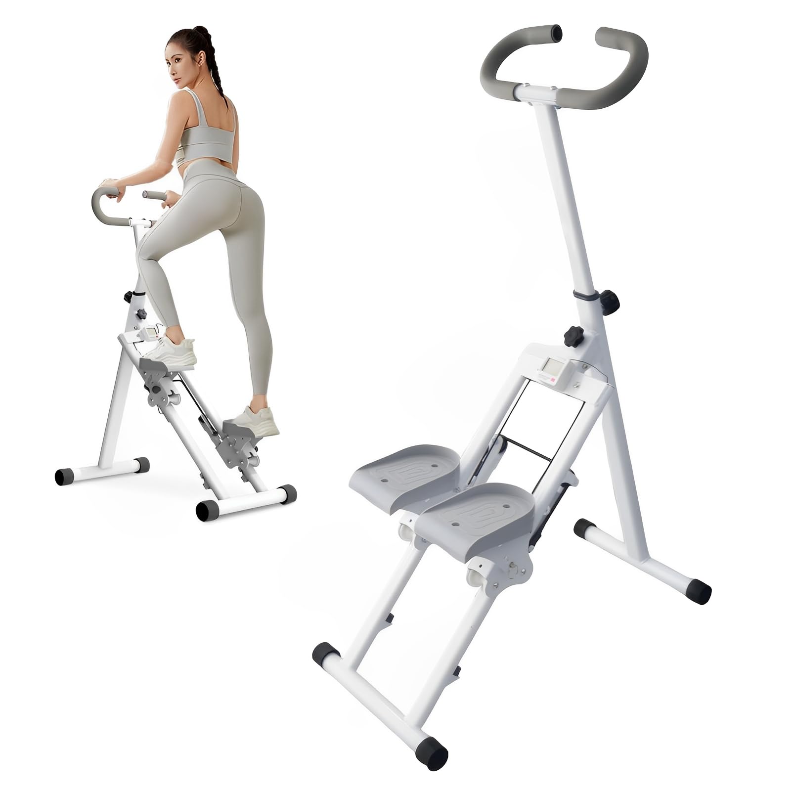 Stair Stepper for Home Gym, Foldable Vertical Stepper Machine with Adjustable Handlebar & Pedals, Steppers for Exercise Full-Body Workout with 300LBS Loading Capacity