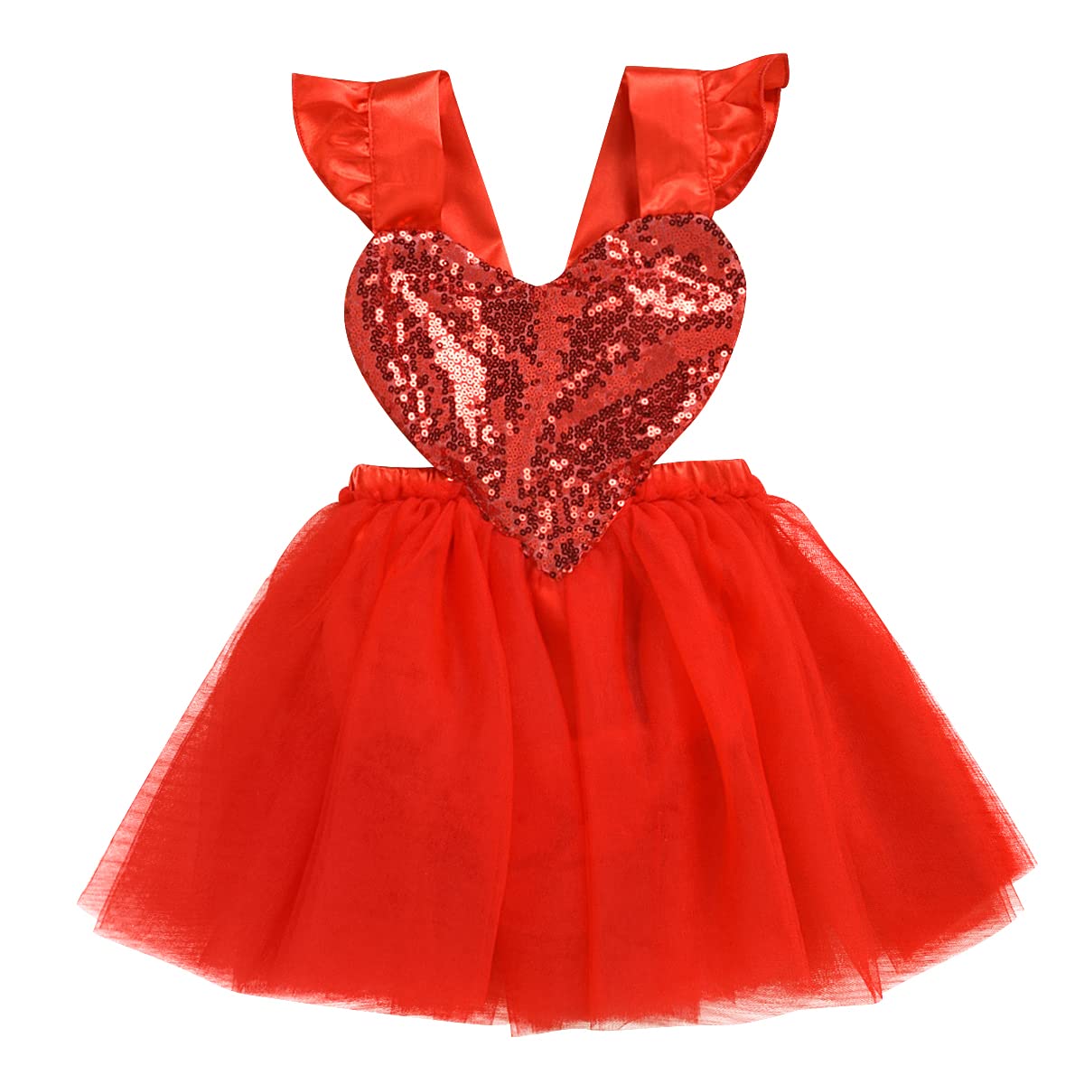 Valentines Day Baby Girl Outfit, Newborn Infant My 1st Valentine's Day Dress Toddler First Birthday Cake Smash Clothes Ruffle Sequin Love Heart Tutu Tulle Romper Dress Headband Set Red 6-12 Months
