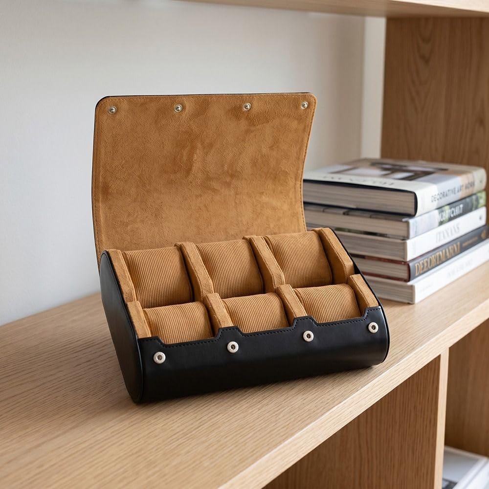 Caja organizadora de relojes de estilo clásico con 6 compartimentos