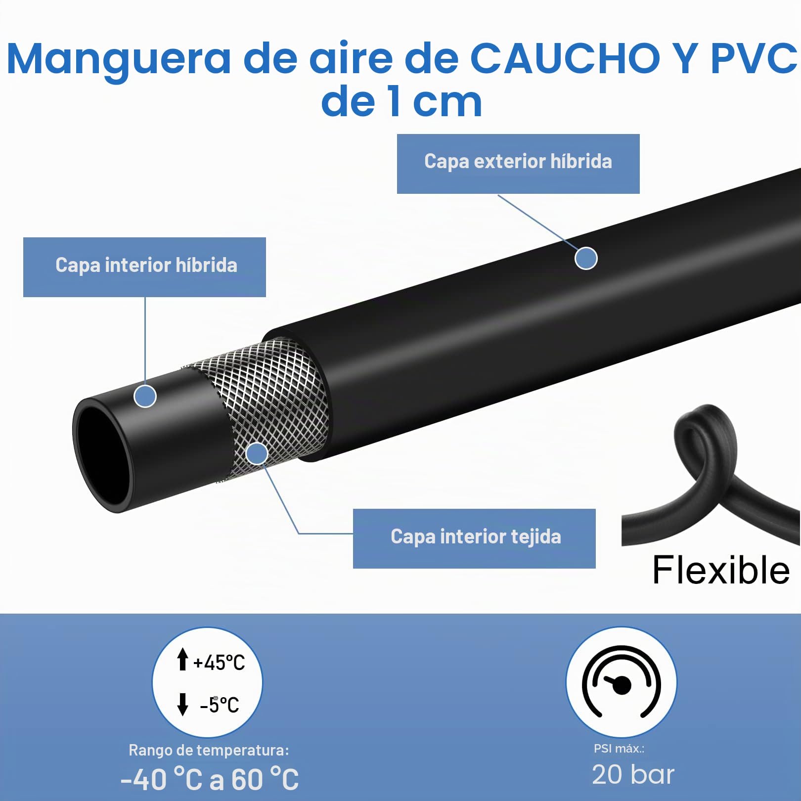 Automático Carrete de Manguera de Aire Comprimido 15m | Enrollador de Manguera de Aire| Carretes de Manguera Neumática | Conector de 1/4'' BSP | para la Pared | Giratorio 180° | Φ 9.5mm