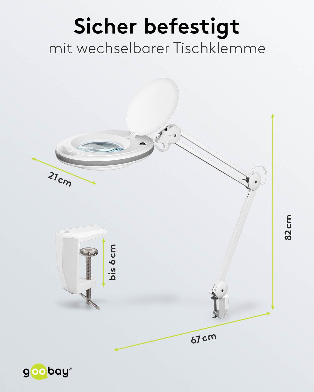 goobay Lupenleuchte/LED Lupenlampe aus Plastik / 8 W Leistungsaufnahme, Farbtemperatur 6500 K/Lichtstrom 650 lm/Betriebsspannung 230 V (AC) 60361, Weiß