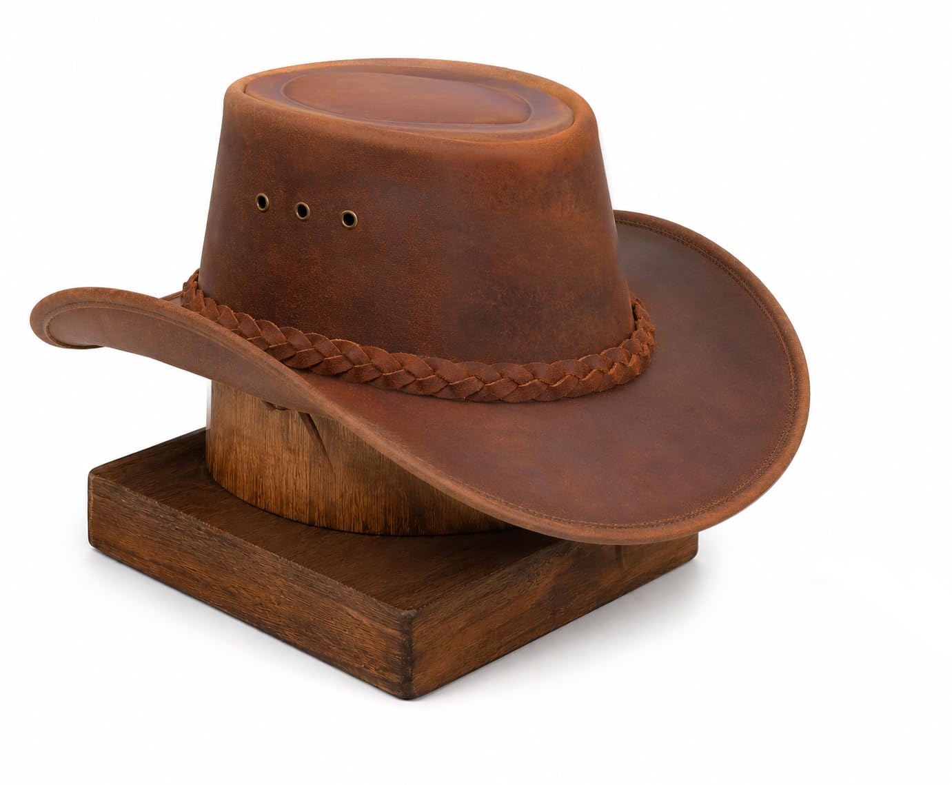 Pamposh Sombrero de vaquero de cuero para hombre, hecho a mano, moldeable, de ala ancha, duradero, sombrero de vaquera
