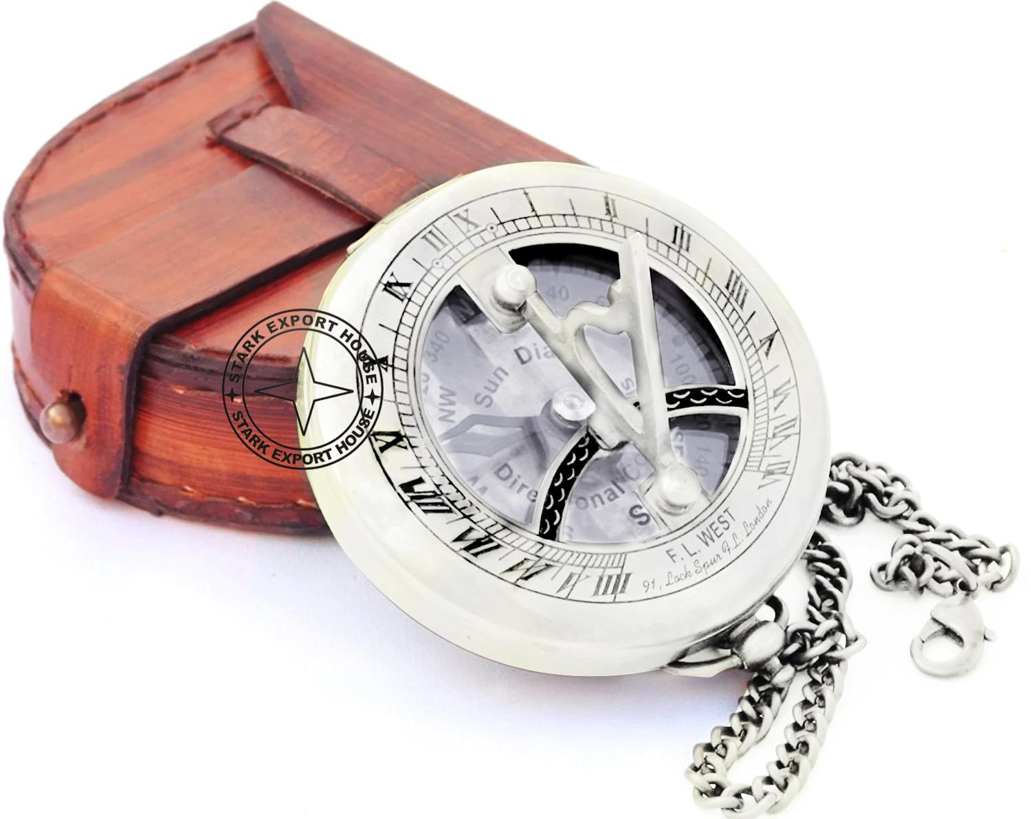 stark export house Marine Nautical Brass Nickel Compass Pocket 3 Inch with Leather Box-picture-11