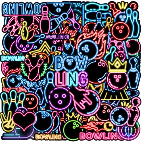 Neon Bowling Stickers Bowling Party Favors Birthday Party Decorations Vinyl Waterproof Stickers for Water Bottle Laptop Luggage Helmet