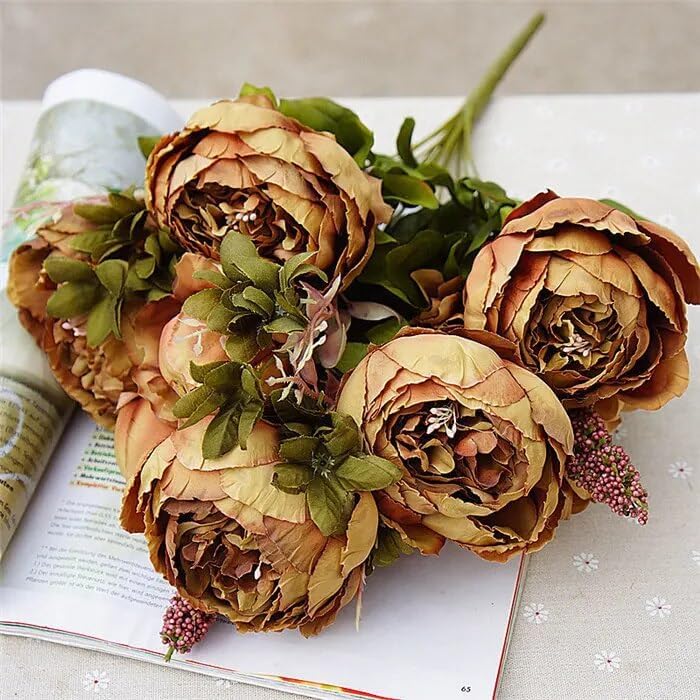 Miniatura 7 de Sunnyskar Flower - 13 ramas de peonías, flores artificiales, plantas verdes, flores de seda, decoración de boda, oficina, ramo de flores sintéticas