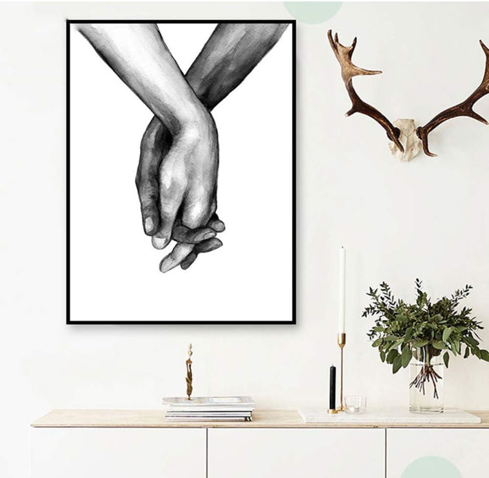 Kiddale Love and Hand in Hand Canvas Art - Set of 3 Framed Black and White Line Drawing Prints, 16x20 Inches, Romantic Home Decor, Perfect Wedding Anniversary Valentine's Day Gift