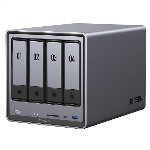 UGREEN NASync DXP4800 Plus 4-Bay Desktop-NAS Intel Pentium Gold 8505 Prozessor mit 5 Kernen 8 GB DDR5 RAM Eingebaute 128GB-SSD 10GbE & 2.5GbE LAN 2 × M.2 NVMe-Slots HDMI 4K (ohne Festplatten)