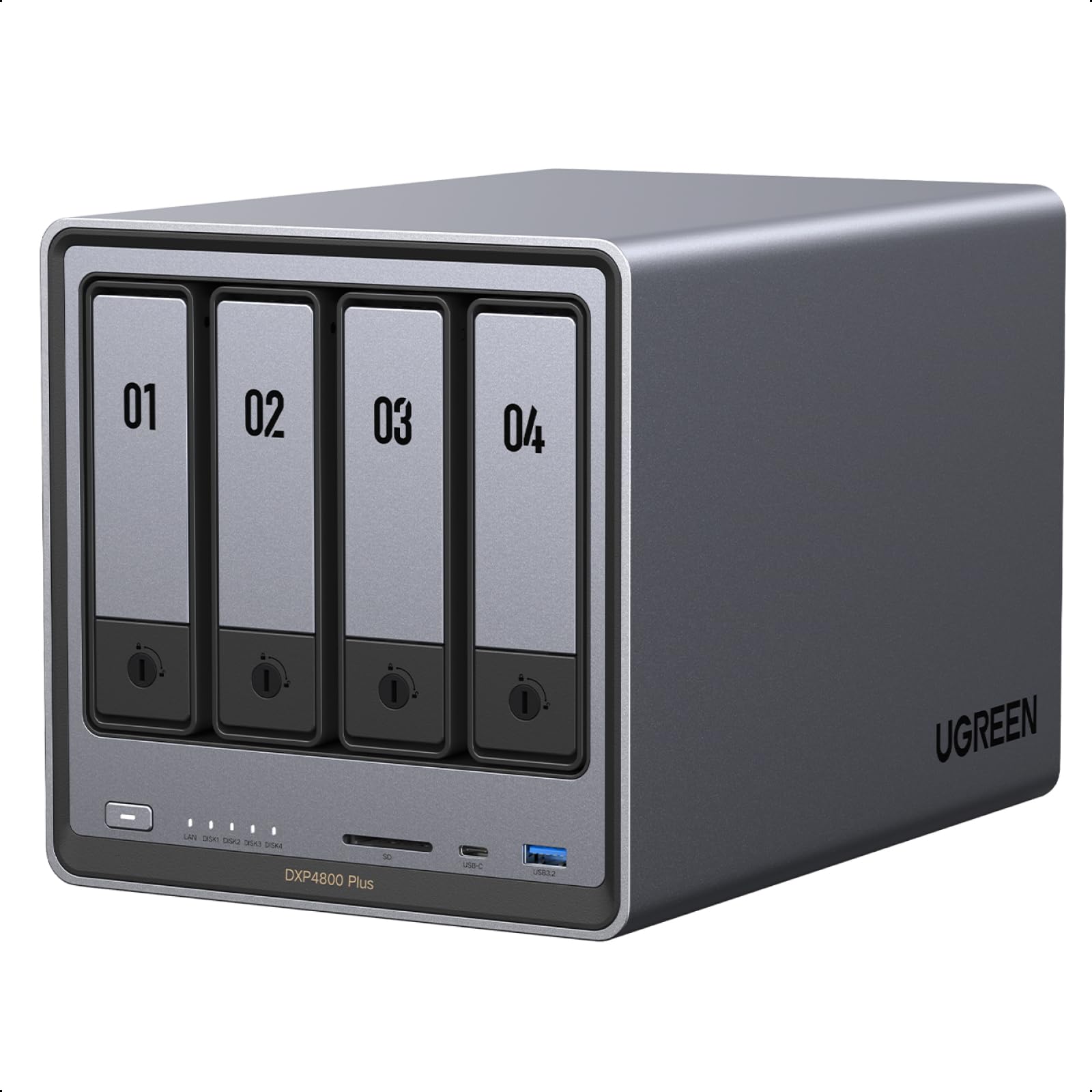 UGREEN NASync DXP4800 Plus, 4-Bay Desktop-NAS, Intel Pentium Gold 8505 Prozessor mit 5 Kernen, 8 GB DDR5 RAM, Eingebaute 128GB-SSD, 10GbE & 2.5GbE LAN, 2 × M.2 NVMe-Slots, HDMI 4K (ohne Festplatten)