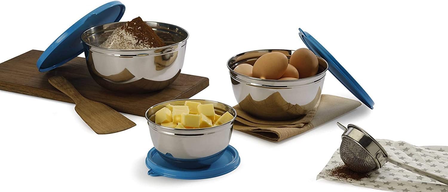 Stainless Steel Mixing Bowl Steel 500 Ml+ 1000 Ml+ 1350 Ml, Set of 3, Blue