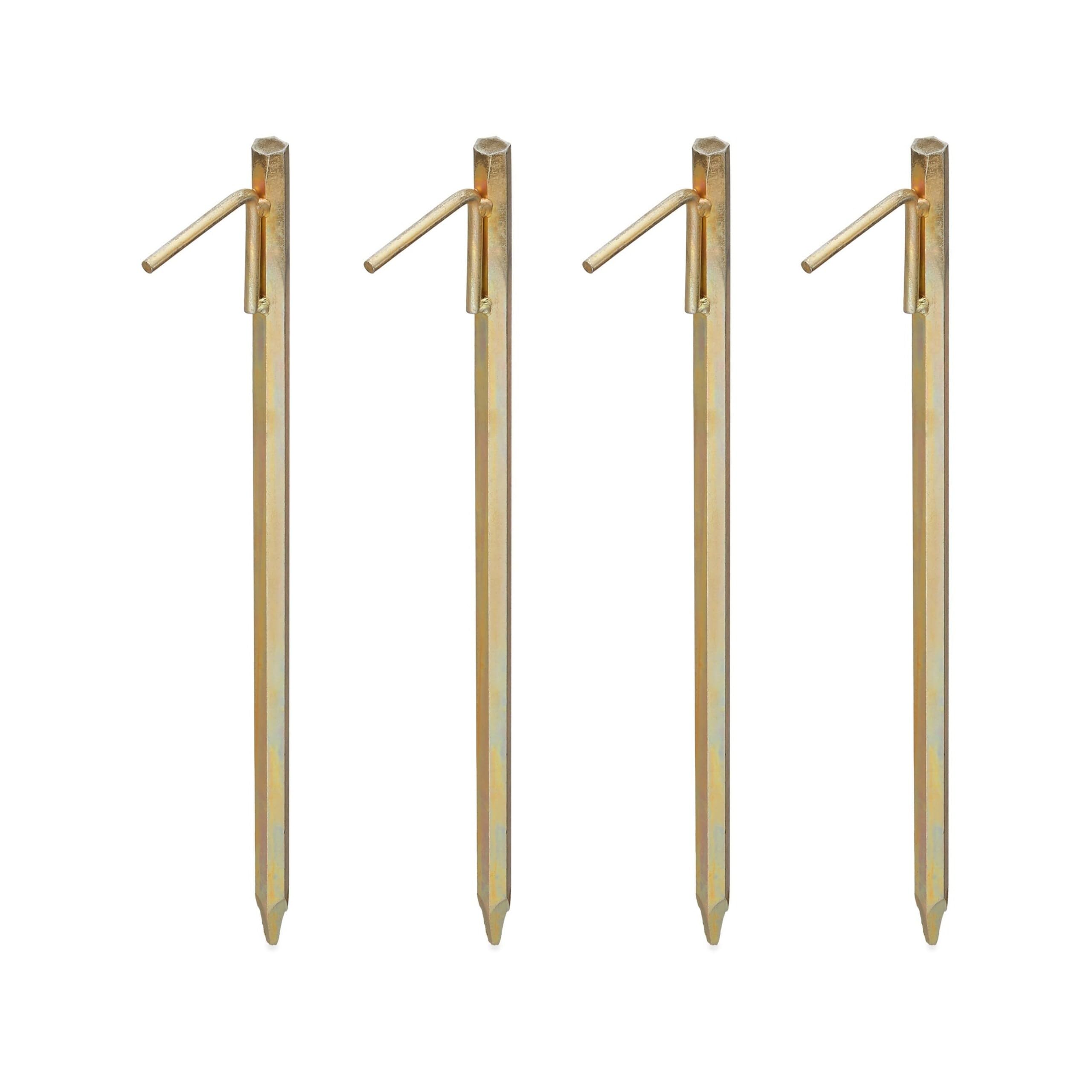 Relaxdays Piquet de Fixation Lot de 4, Sardine pour sols durs, 50 cm, Camping, à enfoncer, Acier galvanisé, Or