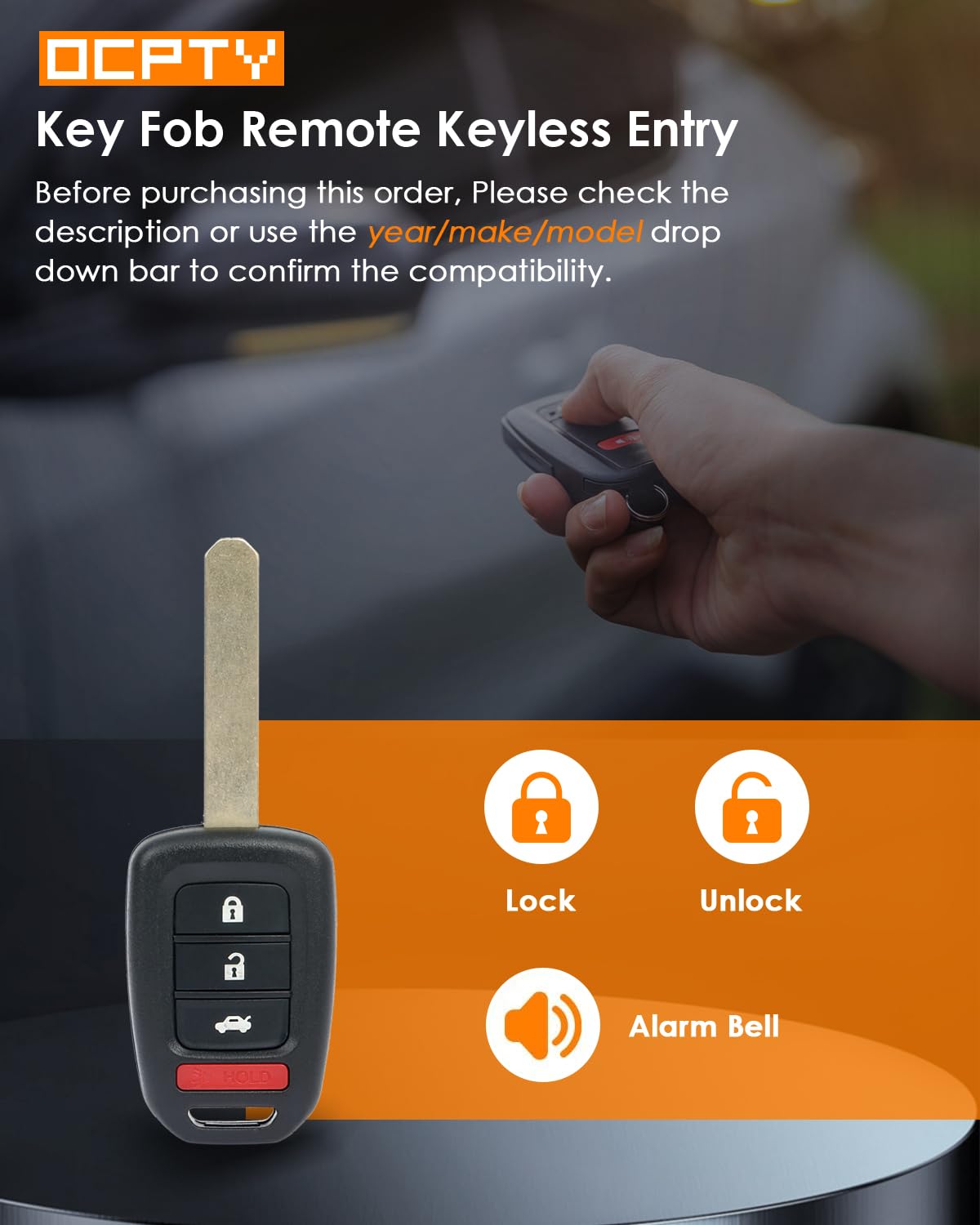 Replacement Flip Key Remote For Honda Accord & Civic 2013-2015 - 4 Button Key Fob Transmitter