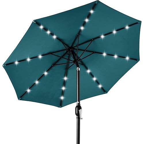 Best Choice Products 10ft Solar Polyester LED Lighted Patio Umbrella w/Tilt Adjustment and UV-Resistant Fabric - Cerulean