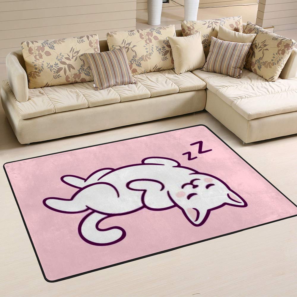 Tapis en microfibre shaggy mignon chat Cheshongg 160x100cm pour le sol de votre salon