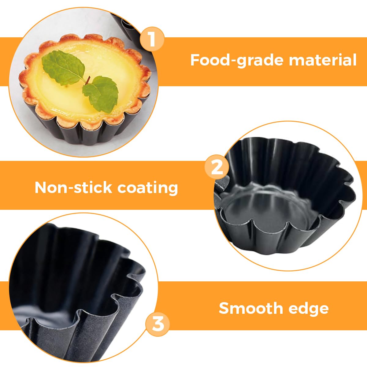 20 Piezas 6 x 2,5cm Moldes para Tartaletas Individuales, Moldes Mini Tartaletas de Acero Carbono, Acero Inoxidable Molde de Tartaleta de Huevo, Moldes para Tartaletas de Huevo, para Pasteles, Tartas — view 3
