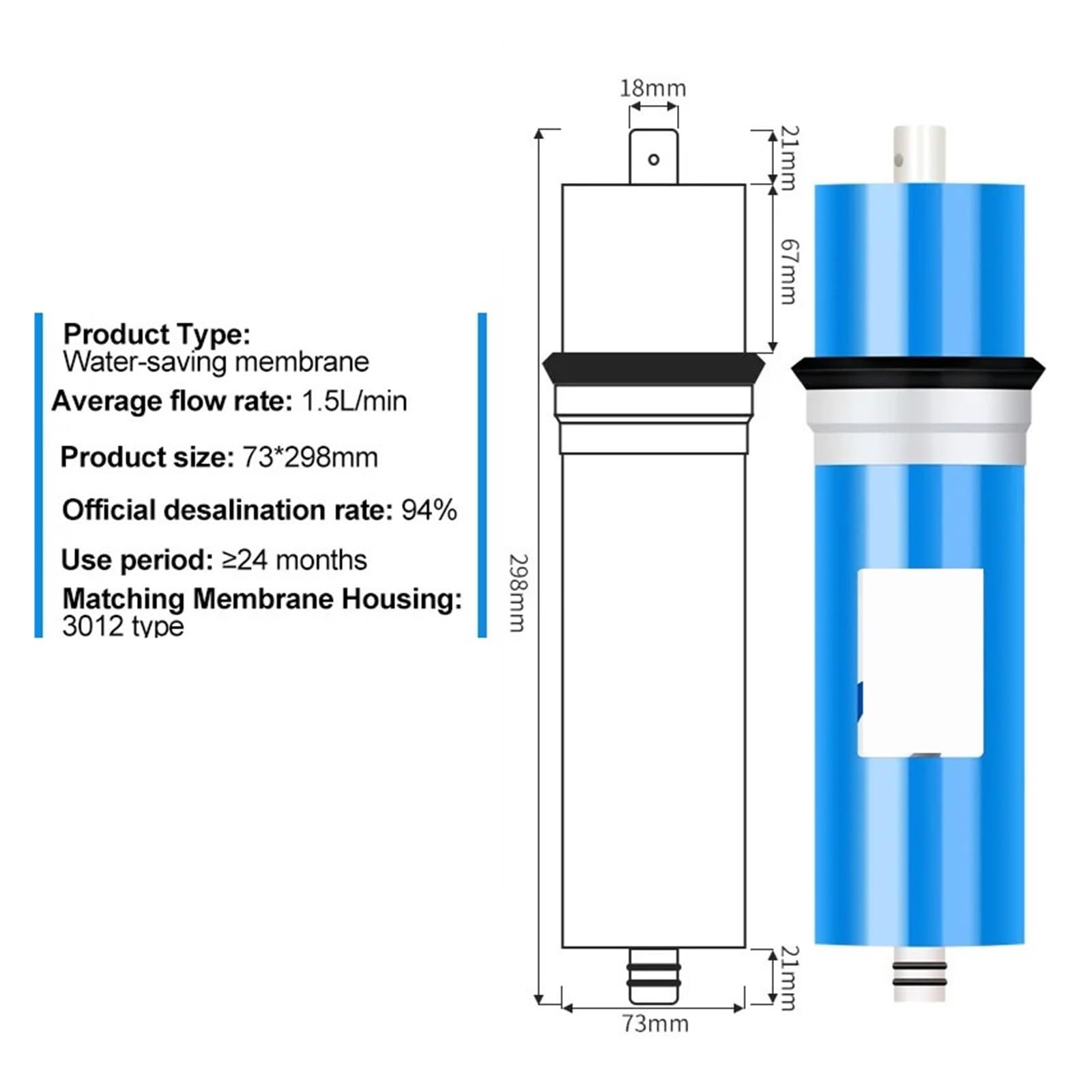 Filtros de ósmosis inversa 600 GPD, membrana RO Universal, purificador de agua 3012-600, Kit de de filtro de agua RO for el hogar