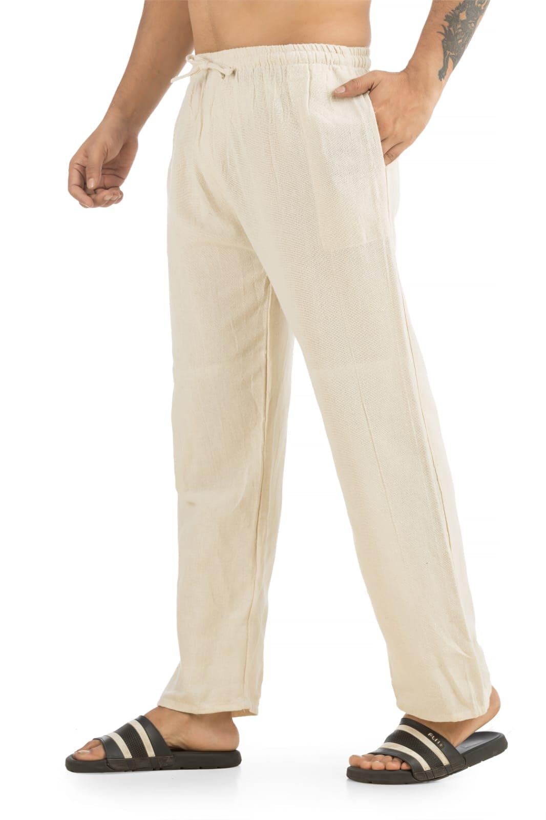 Loose Fit Cotton Pajama Pant for Men for Daily Use (One size 28 to 34) Yoga Hoppers Dancers Harem Baggy Trouser Hemp, Linen Look Pure Cotton Comfy Casual Sleep Lounge Wear