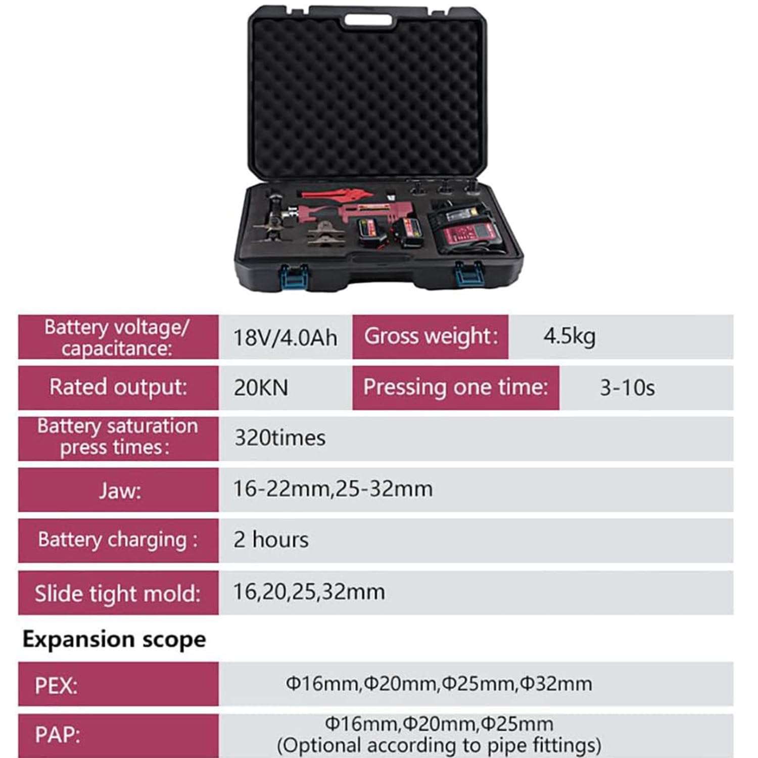 Pex Kit de herramientas de expansión, crimpadora de montaje de abrazadera de tuberías, herramienta expansora de fontanería para tuberías Pex de 16 a 32 mm, solución completa de fontanería para