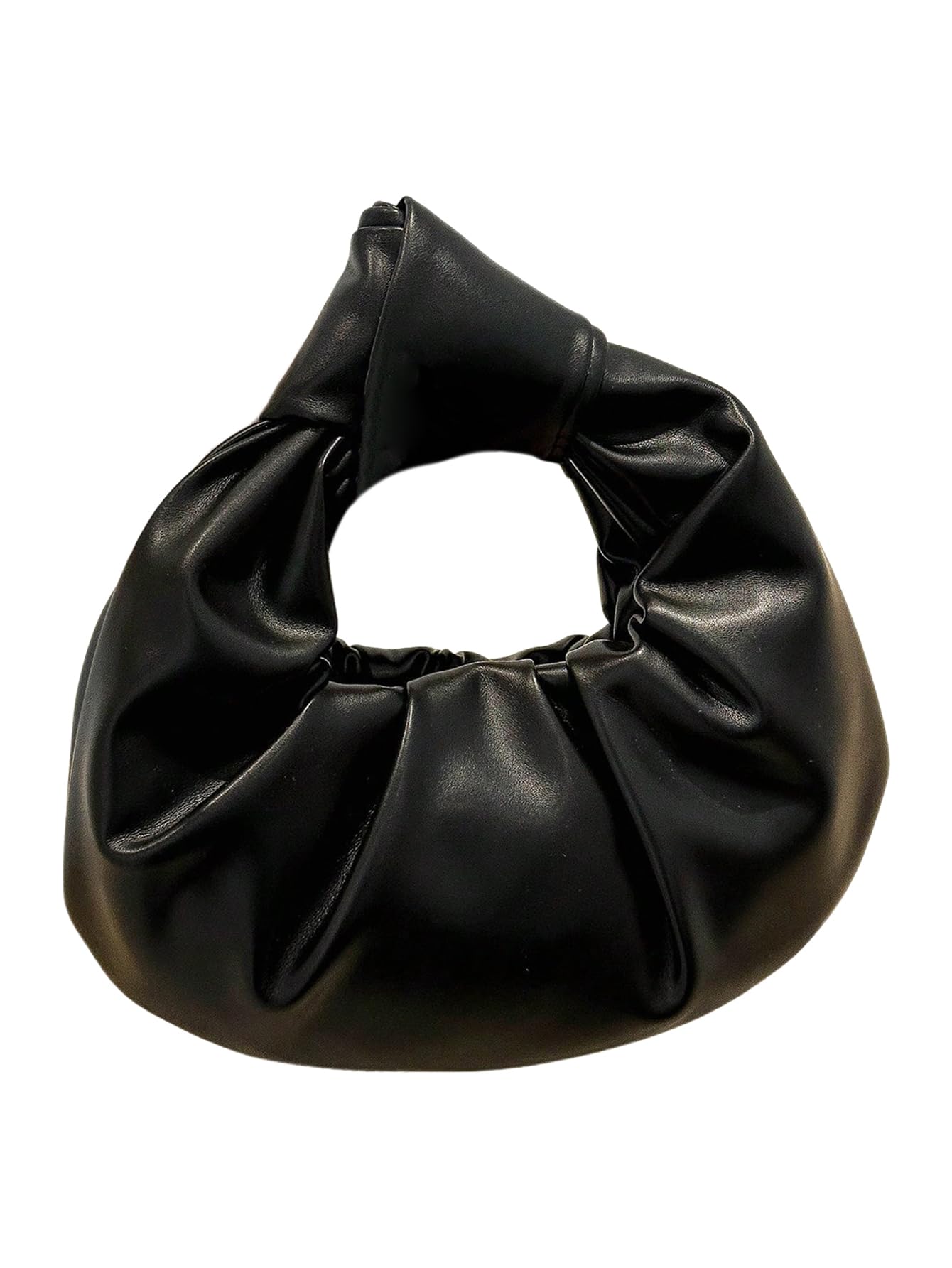 RoseSeek Women's Cloud Shaped Ruched Handbags Small Pu Leather Top Handle Bag Retro Purses Black One Size