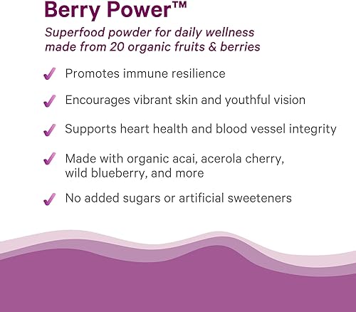 Miniatura 4 de PURE SYNERGY Berry Power  Polvo de bayas y frutas orgánicas  Suplemento antioxidante con acai orgánico, Camu Camu y arándano silvestre  para un
