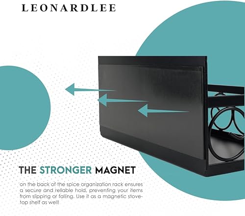 Miniatura 8 de LEONARDLEE Estante magnético para especias para refrigerador, 2 piezas. Nuevo diseño de remolino, imán más fuerte, cuatro ganchos extraíbles para
