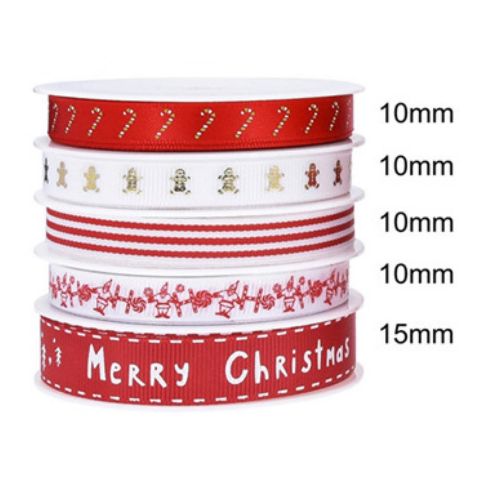 ankbrats 5 Rolls 5 Meters Christmas Ribbon, Merry Christmas Gingerbread Man Candy Gold Stamping Satin Ribbon - Image 2
