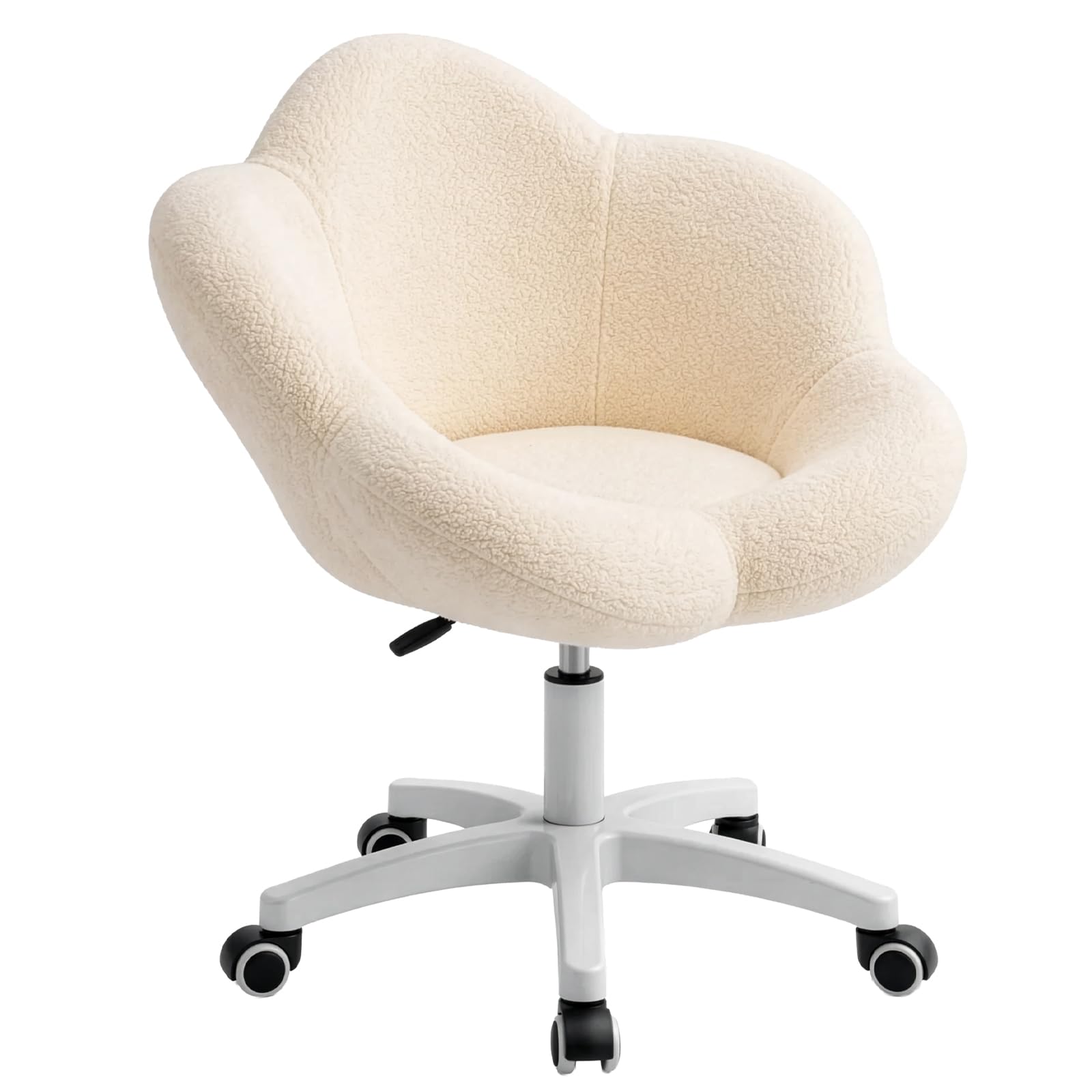 FERNVALE Kids Adjustable Height Desk Chair, Teddy Fleece Swivel Office Chair with Wheels, Upholstered Vanity Chair for Teens, Study Makeup Chair for Bedroom, Study Room & Vanity (white)