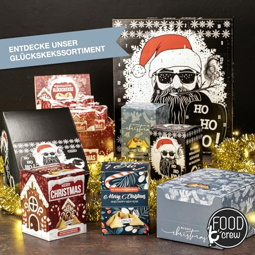 FOOD crew 12x Weihnachtsglückskekse mit Zimt Geschmack – Glückskekse Weihnachten - Süßigkeiten Weihnachten - Gebäck Einzeln Verpackt mit deutschen Sprüchen - Vegan - Made in Germany