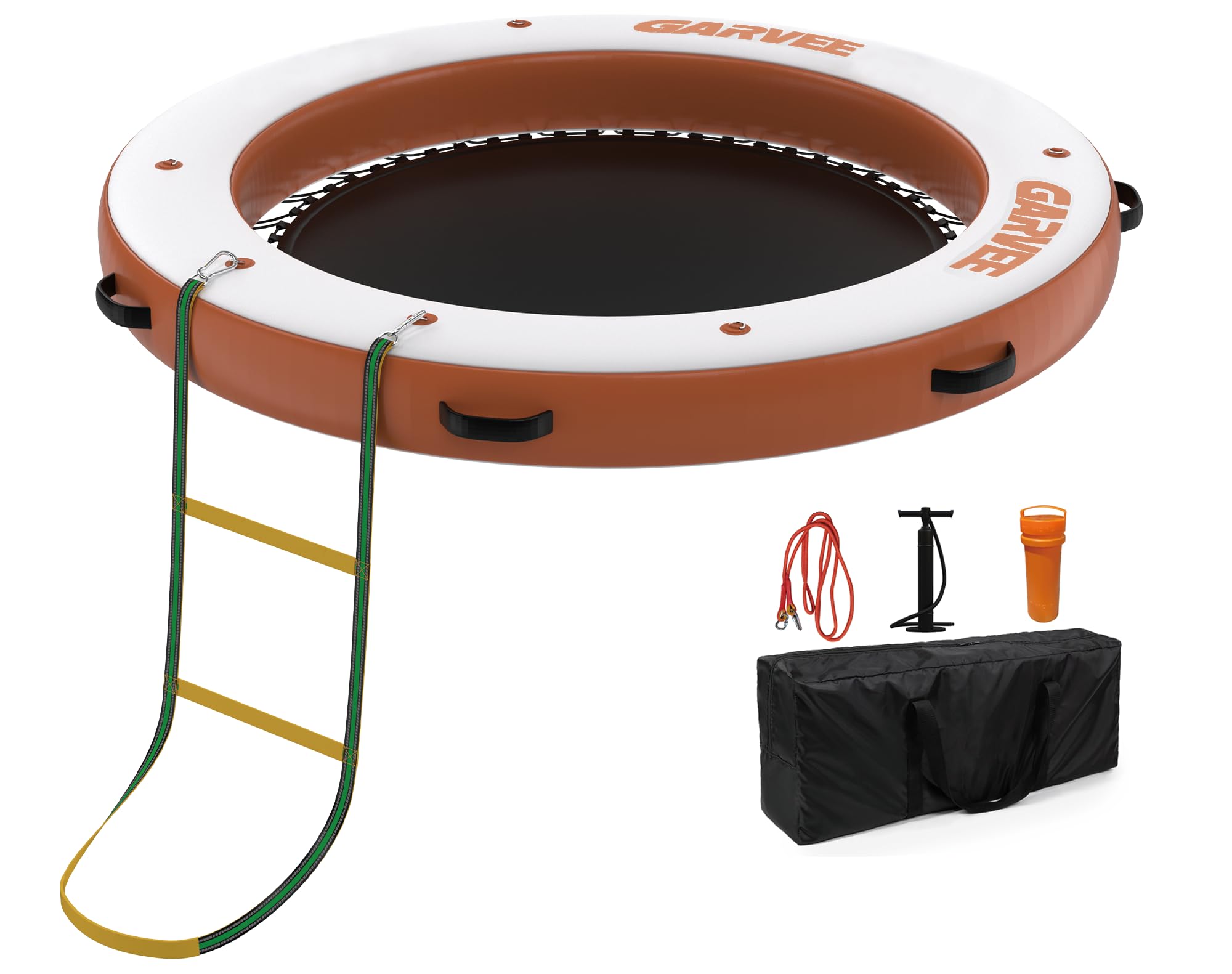 PeakPersuit Round 8x8FT Inflatable Floating Dock, Floating Dock Water Platform With Mesh Swim Area,Non-Slip EVA Platform and Rope Ladder,Boats,Pool,Lake,Beach,Ocean