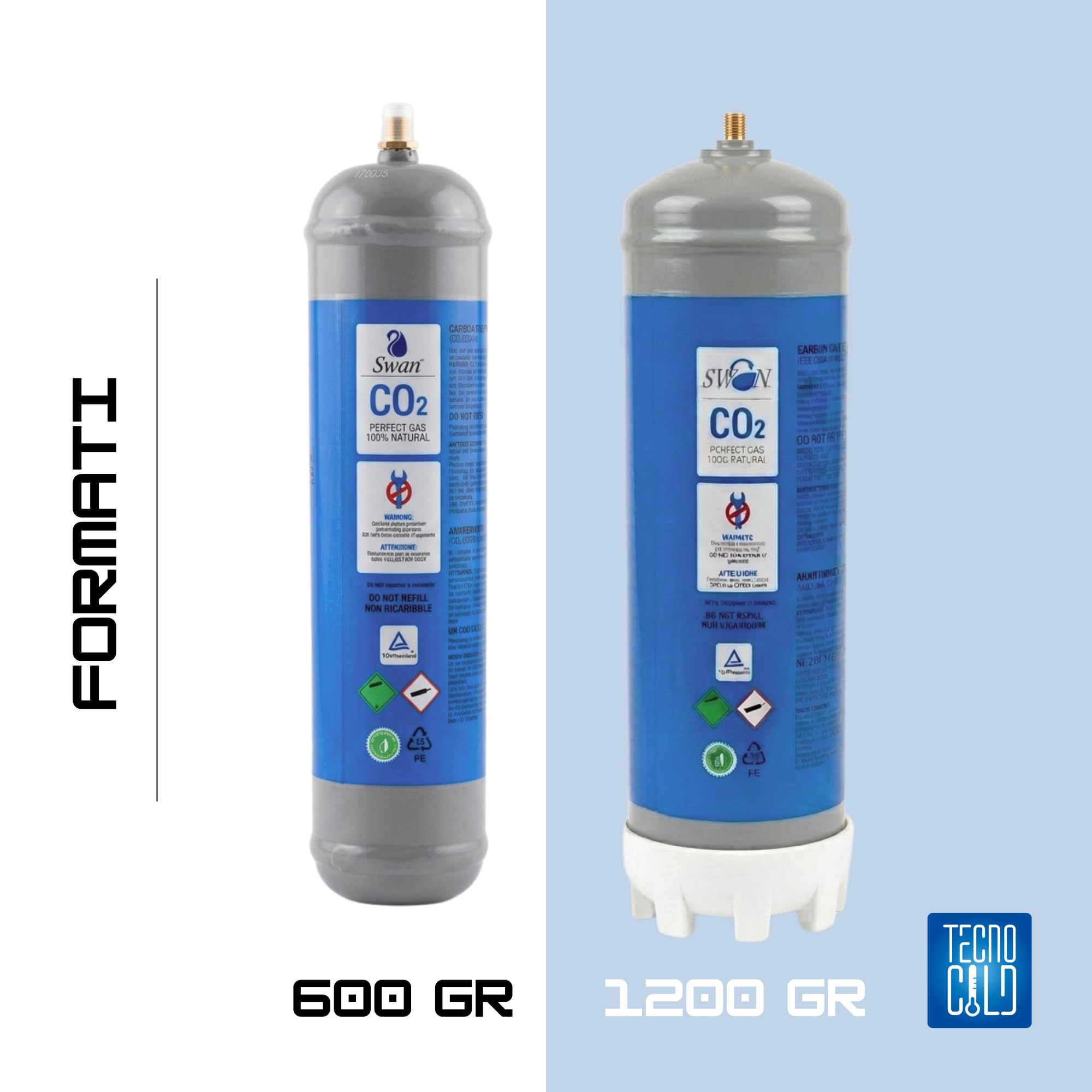 Bombola CO2 1200 g Alimentare E290 per Gasatore Acqua Frizzante – Attacco Universale M11x1 – 4 Bombole CO2 Monouso Alta Capacità
