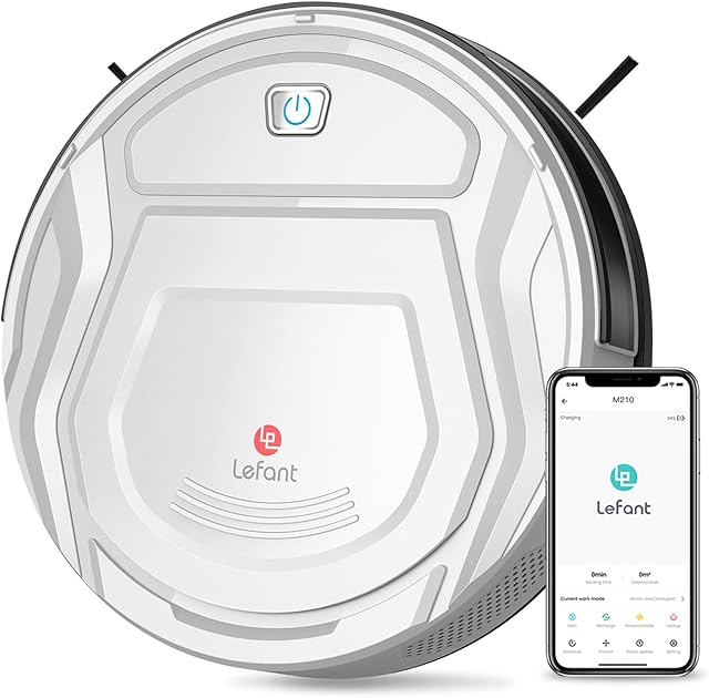 Lefant M210 Robot Vacuum Cleaner, 1800Pa Strong Suction, 7.6cm Thin 28cm DIA, Automatic Self-Charging Small Robotic Vacuum, Wi-Fi/App/Alexa Control, Ideal for Pet Hair Hard Floor and Carpet