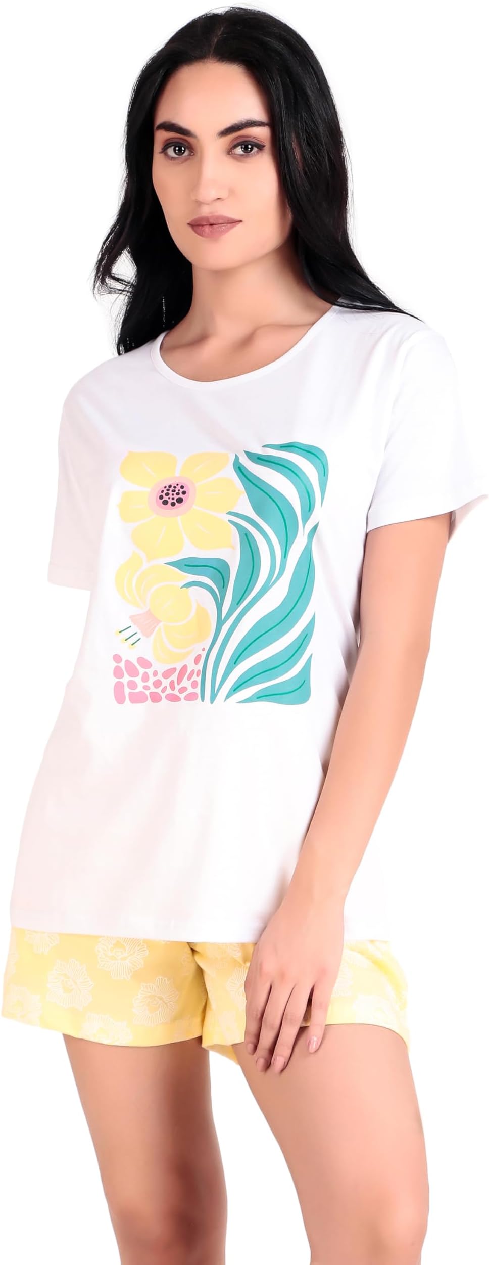 CUSHEEWomen Cotton Night Suit Set Printed Set of Tshirt & Short Nightwear Night Dress for Girls